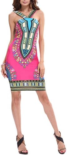 AOVCL Women Traditional African Print Dashiki Bodycon Halter Midi Dress
