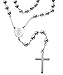 Rosary Chain Necklace with Cross Pendant Silver Stainless Steel Bead Pendants 30 Inches Charm Jewelry Perfect for Women Girls Birthday Graduation Valentines Christmas Gifts(Women )