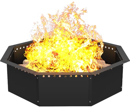 Photo 1 of Mocomax Smokeless Fire Pit Ring 32-Inch Outer 28-Inch Inner Diameter, Large Solid Steel Firepit Liner for Outside Wood Burning, DIY Campfire Ring Above or In-Ground for Outdoor, Octagonal
