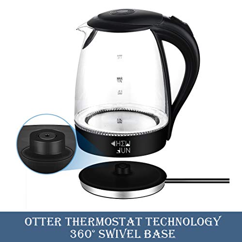 Glass Electric Kettle(BPA-Free), 1500W Fast Water Boiler with LED Indicator 1.7 Liter Cordless Hot Water & Tea Heater with Auto Shut-Off and Boil-Dry Protection, British Otter Thermostat Control, Easy to Clean by CHEW FUN
