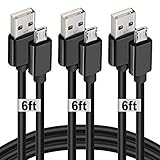 Micro USB Cable, 6ft 3 Pack Long Universal Micro USB Data Cord, High Speed Sync and Long Charger Cord Wire for Android for Samsung Galaxy S7 Edge, S7, S6 Edge,S6,Black