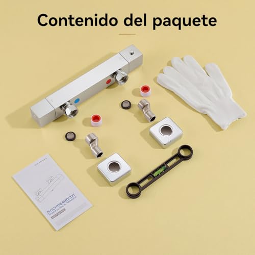 Auralum Grifo Termostático de Ducha, Cuerpo Frío Antiquemaduras con Botón de Seguridad 38°C, Mezclador Termostático de Pared, Cartucho Antical, Centros Ajustables 135-165 mm, Salida G1/2'', Cromo