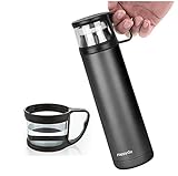 HappyGo Vacuum Insulated Water Bottle Stainless Steel Travel Mug Beverage Bottles No BPA Leak Proof Thermos with Handle Cup for Hot or Cold Drinks 16oz Black