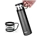 HappyGo Vacuum Insulated Water Bottle Stainless Steel Travel Mug Beverage Bottles No BPA Leak Proof Thermos with Handle Cup for Hot or Cold Drinks 16oz Black