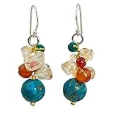 NOVICA Multi-Gemstone Earrings with Blue Calcite and .925 Sterling Silver Hooks, Blue World'