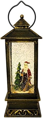 LED Christmas Gift Copper Antique Style Lantern: Light-Up Swirl Dome Snow Globe With Liquid Glitter (Santa Claus FD 1011)