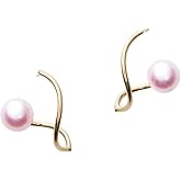 Japanese 7.0mm Akoya Cultured Pearl Earrings for Women with 18K Yellow Gold | Stylish Design Excellent Gift | Pearl Earrings
