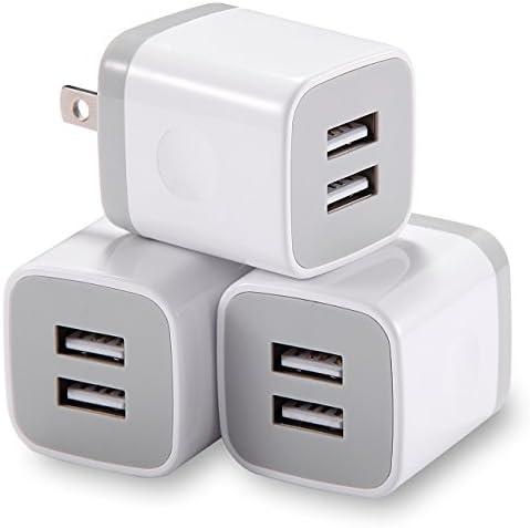 USB Wall Charger, LEEKOTECH 2.1Amp Universal Dual Port USB Wall Charger Plug Box for iPhone 8 7 6 6S Plus 5S 5 SE 4S, iPad, iPod and Samsung Phones(White 3-Pack)