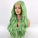 QD-Udreamy Natural Wavy Green Color Hair Synthetic Lace Front Wigs Heat Resistant Hair Lace Front Wig Synthetic Hair for Women 24 Inch