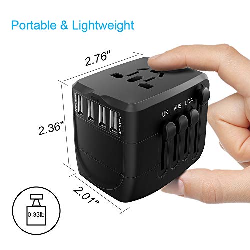 Travel Adapter, 2400W International Power Adapter, Universal Adapter with 4 USB Ports, Perfect for UK, EU, AU, US, Over 150 Countries (Black)