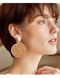 SAILIMUE 6 Pairs Acrylic Rattan Dangle Earrings for Women Bohemian Straw Wicker Braid Statement Geometric Earrings Set Resin Acetate Mottled Hoop Earrings