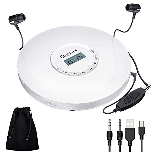 Portable CD Player 1400 mAh CD Walkman with Batteries CD Player Portable Gueray CD Discman Personal CD Player with Headphones Jack USB Supply CD Music Disc with LCD Display (White)