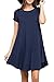 VIISHOW Women's Casual Plain Short Sleeve Simple T-Shirt Loose Dress Navy Blue S