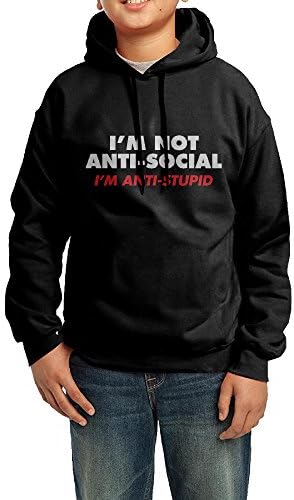 Youth I Am Not Anti-Social I Am Anti-Stupid Boys Girls Hoodies Sweatshirt Size XL US Black