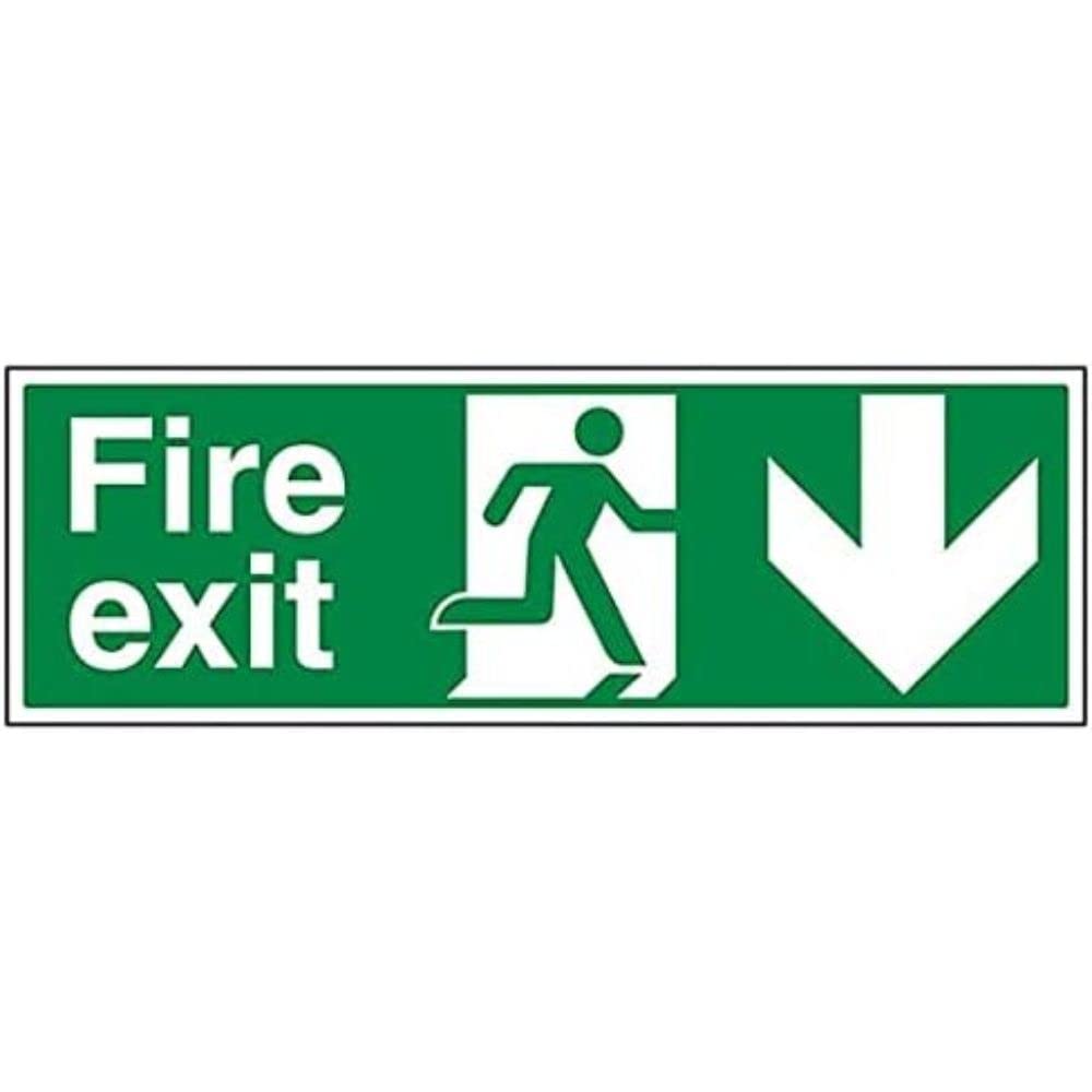 V Safety Fire Exit - Fire Exit Arrow Down - 450 X 150mm — image 1
