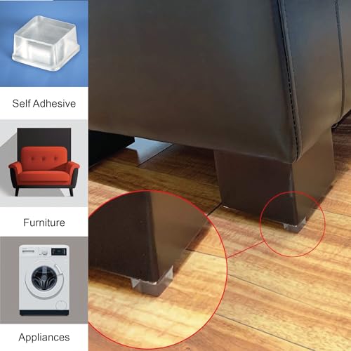 Clear Tall Square Adhesive Rubber Bumper Pads - Rubber Feet for Speakers, Electronics, Furniture, Appliances, Audio Equipment - 20 Pieces
