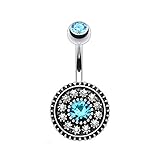 BodyJ4You Vintage Shield Crystal Belly Button Ring 14G Stainless Steel 1-2 Pieces