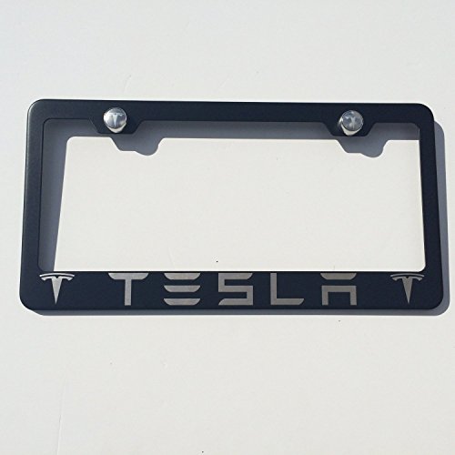 Black Powder Coated Tesla Laser Engraved Stainless Steel License Plate
