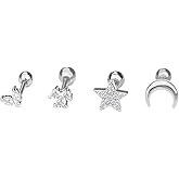 NewZenro Star Moon 16g Ear Cartilage Helix Surgical Stainless Steel Cubic Zirconia Studs Cartilage Earrings Huggie Screw Backs Ear Tragus Auricle Nose Lip Piercing Jewelry Set