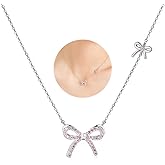 Pink Rhinestone Bow Necklace Dainty Cute Gold Silver Bow Pendent Choker Necklace Jewelry Gift