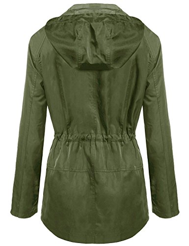 Elever Women's Detachable Hooded Drawstring Anorak Military Utility Jacket Army Green S - Thumbnail 3