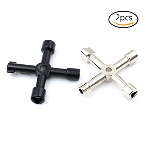 2Pcs Radiator Key Radiator Bleed 4-Way Multi-Functional Utilities Key for Electric Water Gas Meter Box Cupboard Cabinet Opening Key(Black + Silver) - Thumbnail 2