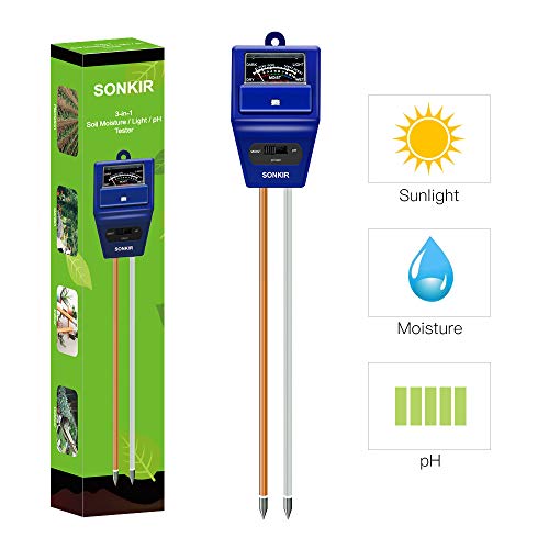Sonkir Soil pH Meter, MS06 3-in-1 Soil Moisture/Light/pH Tester Gardening Tool Kits for Plant Care, Great for Garden, Lawn, Farm, Indoor & Outdoor Use (Blue)