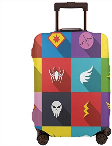 Travel Luggage Cover,Retro Badge Patchwork Style Several Logo Signs Comic Humor Artwork Suitcase Protector