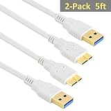 Samsung Galaxy S5 / Note 3 Cable, Getwow 2-Pack 1.5m / 5ft Superspeed USB 3.0 Charge and Data Sync Cable (White)