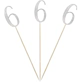 Silver Glitter 6th Birthday Centerpiece Sticks, 12-Pack Number 6 Table Topper Anniversary Party Decorations