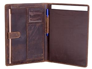 Image of KomalC Leather Business Portfolio Folder Personal Organizer, Luxury Full Grain Leather Padfolio, Leather Folder (Buffalo Distressed Tan)