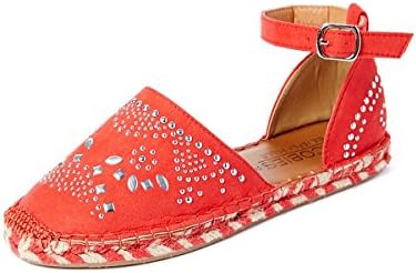 Jacobies Beverly Hills Women's Embellished Espadrille Flat (9, Coral)
