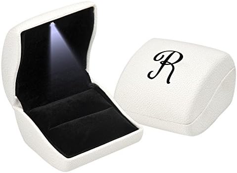 ANDREW FAMILY White Monogram Jewelry Gift Boxes Case with LED light for Ring Earrings Pendant, Initial- R