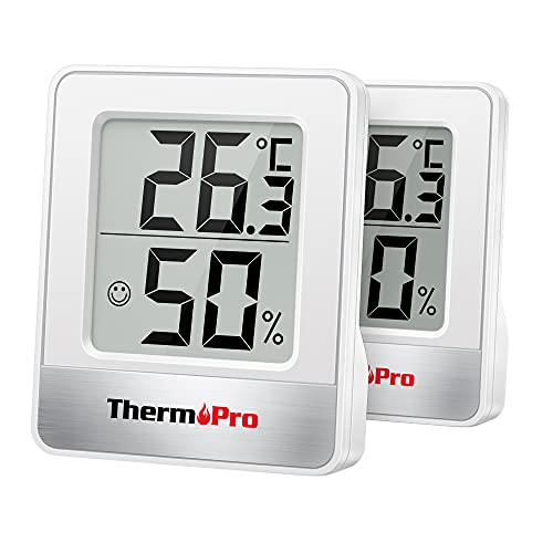 ThermoPro TP49-2 Small Digital Hygrometer Indoor Thermometer Atmosphere Thermometer Temperature Monitor and Humidometer for Comfort Home Office Reptile Thermometer, 2 Pieces