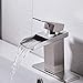 Bathfinesse Waterfall Bathroom Faucet Brushed Nickel Faucet for Bathroom Sink Single Handle Single Hole Modern Sturdy Contemporary Deck Mount Supply Hose Mixer Tap