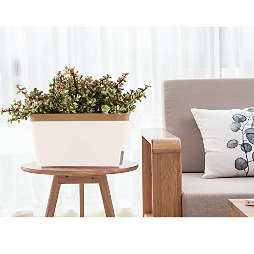 T4U 27cm Selbstwässernder Blumenkasten Kräutertopf mit ERD-Bewässerungs-System Braun 3er-Set Kunststoff Blumentopf Pflanzgefäß Rechteck für Küche Balkon Fensterbank – Bild 5