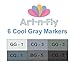 Art-n-Fly Professional Brush Tip Cool Gray Markers Set of 12 Cool Grey Tone Markers for Drawing Manga Sketching Illustration