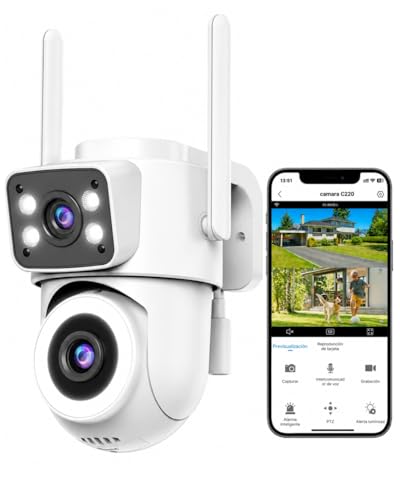 E T EASYTAO C220 Cámara de Seguridad Exterior 2-1 Lente Doble 2K 3MP, Camara WiFi 5Ghz/Conexión por Ethernet con Visión Nocturna a Todo Color, App Tris Home o Icsee, Detección de Movimiento, IP66