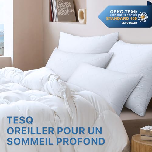 TESQ Set of 2 Luxury Hotel Quality Pillows, 60 x 60 cm, Soft, Breathable and Hypoallergenic, Oeko-TEX Certified, Suitable for All Sleeping Positions