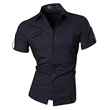 jeansian Men's Casual Slim Fit Short Sleeves Dress Shirts Tops 8360