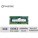 Timetec Hynix IC 4GB DDR3 1600MHz PC3-12800 Non ECC Unbuffered 1.35V CL11 1Rx8 Single Rank 204 Pin SODIMM Laptop Notebook Computer Memory Ram Module Upgrade(4GB)