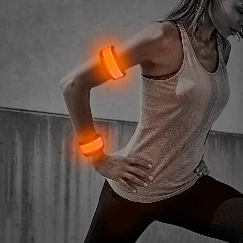 Higo LED Armband, Glow in The Dark Gift Item Reflective Running Gear LED Safety Lights Slap Bracelets for Night Walking (Orange 35cm) - Thumbnail 5