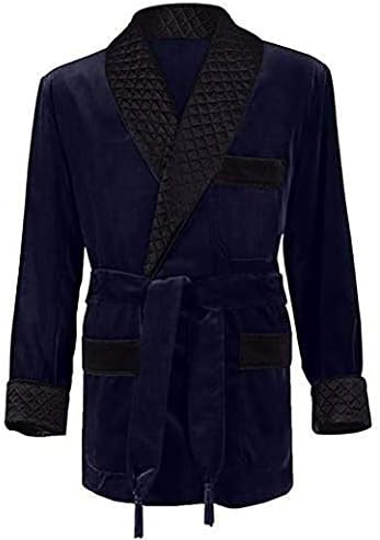 Men's Silky Satin Smoking Jacket (Small, Black Brocade Design) at