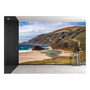 Beautiful Seascape with Mountains - Removable Wall Mural | Self-Adhesive Large Wallpaper - 66x96 inches