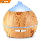 Essential Oil Diffuser XFelectronics 250ml Aroma Oil Diffuser, Aromatherapy Oil Diffuser Humidifier, Ultrasonic Diffuser Wood Grain with Waterless Auto Shut-off, 7 Colored LED Lights, Adjustable MIST