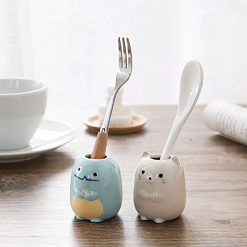 GARASANI Mini Ceramic Toothbrush, Toothpick Holder Cartoon Animal Tooth Brush Stand Kids Toothbrushes Storage Rack Toothpick Approx 350 (White cat) - Thumbnail 6