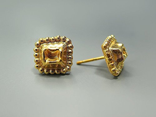 14K Plated Nugget Stud Earrings For Women Triangle/Square