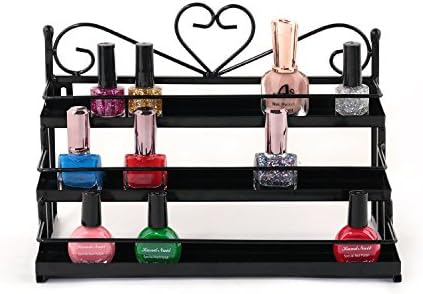 IWIVI Nail Polish Organizer Rack, 3 Tier Wall Mounted Essential Oil Shelf Case, Table Top Cosmetic Display Racks Holder (Black)