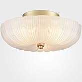 DIRYZON 12 Inch Semi Flush Mount Ceiling Light,Modern Ceiling Lights,3-Light Brass Ceiling Light with Sanding Glass for Hallw