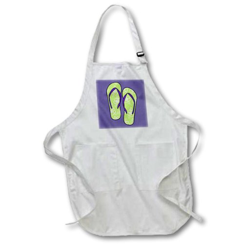 3dRose apr_77534_1 Cute Flip Flops Lime Green Flower Print and Purple Full Leng…